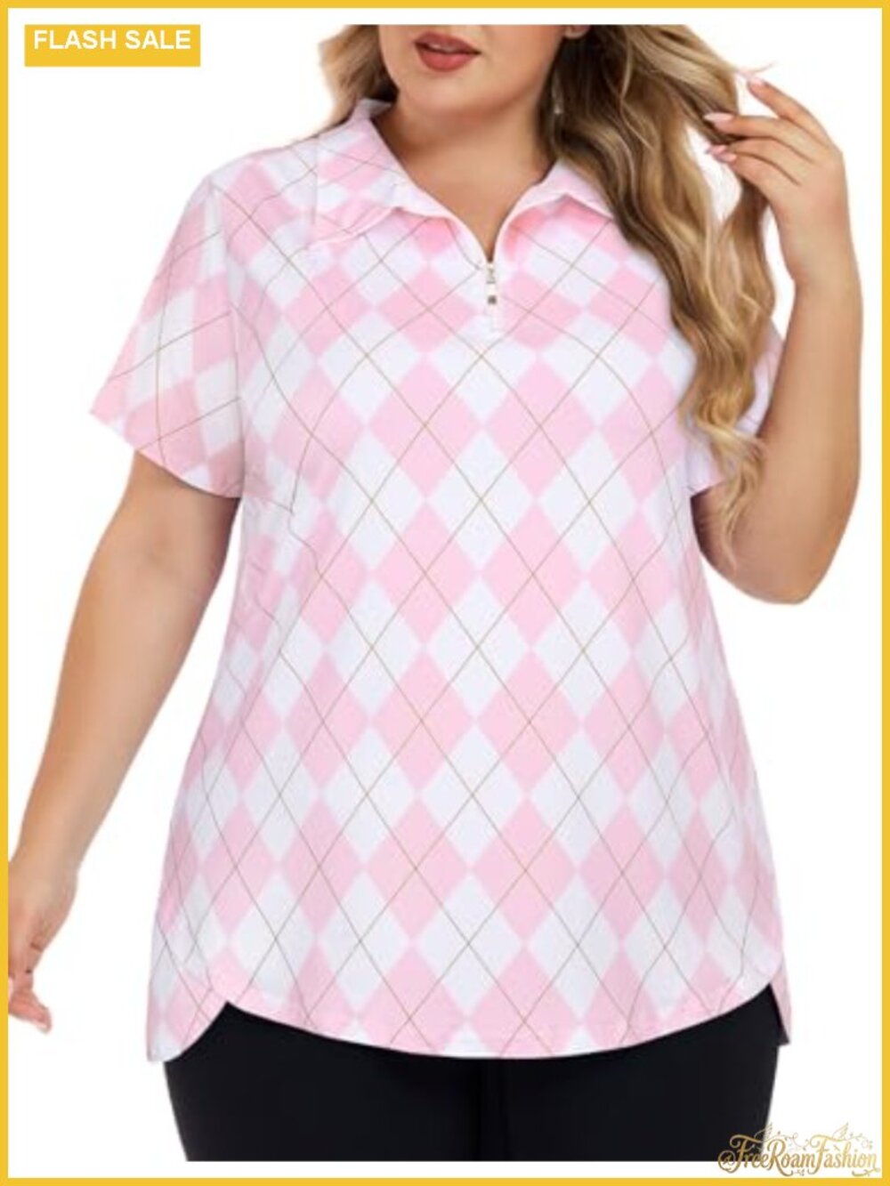 Plus Size Golf Polo Shirt Loose Fit Zip Up Athletic Workout Top